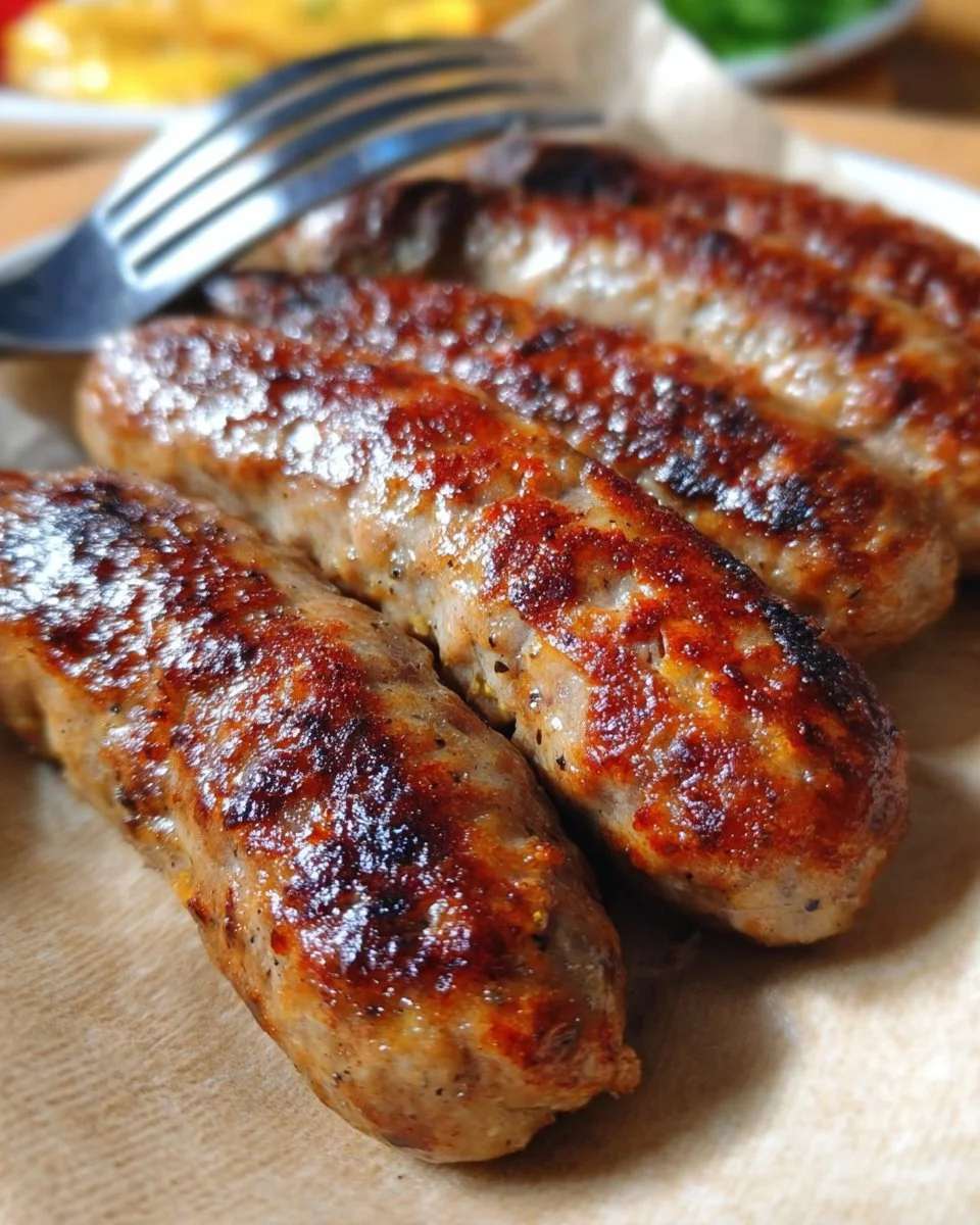 Homemade beef breakfast sausage sizzling in a skillet