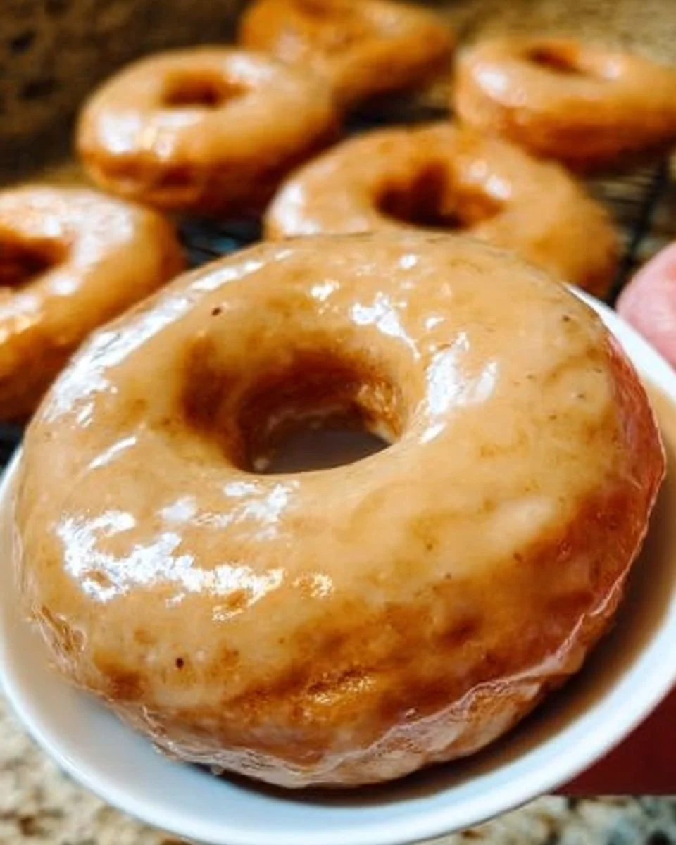 Freshly made Maple Glazed Donuts topped with a rich maple glaze.