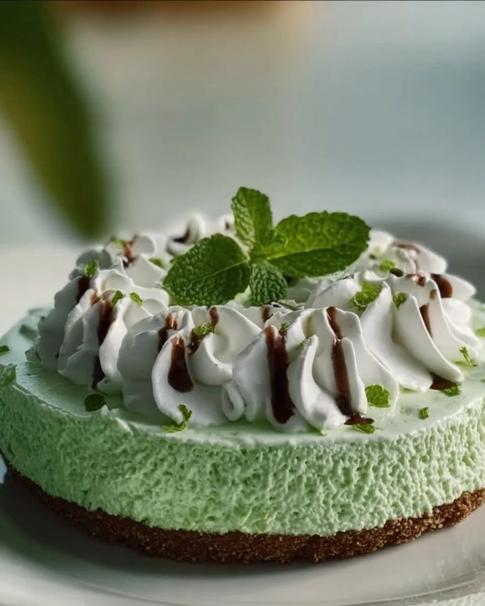Delicious no bake mint dessert served in a glass with chocolate flakes on top
