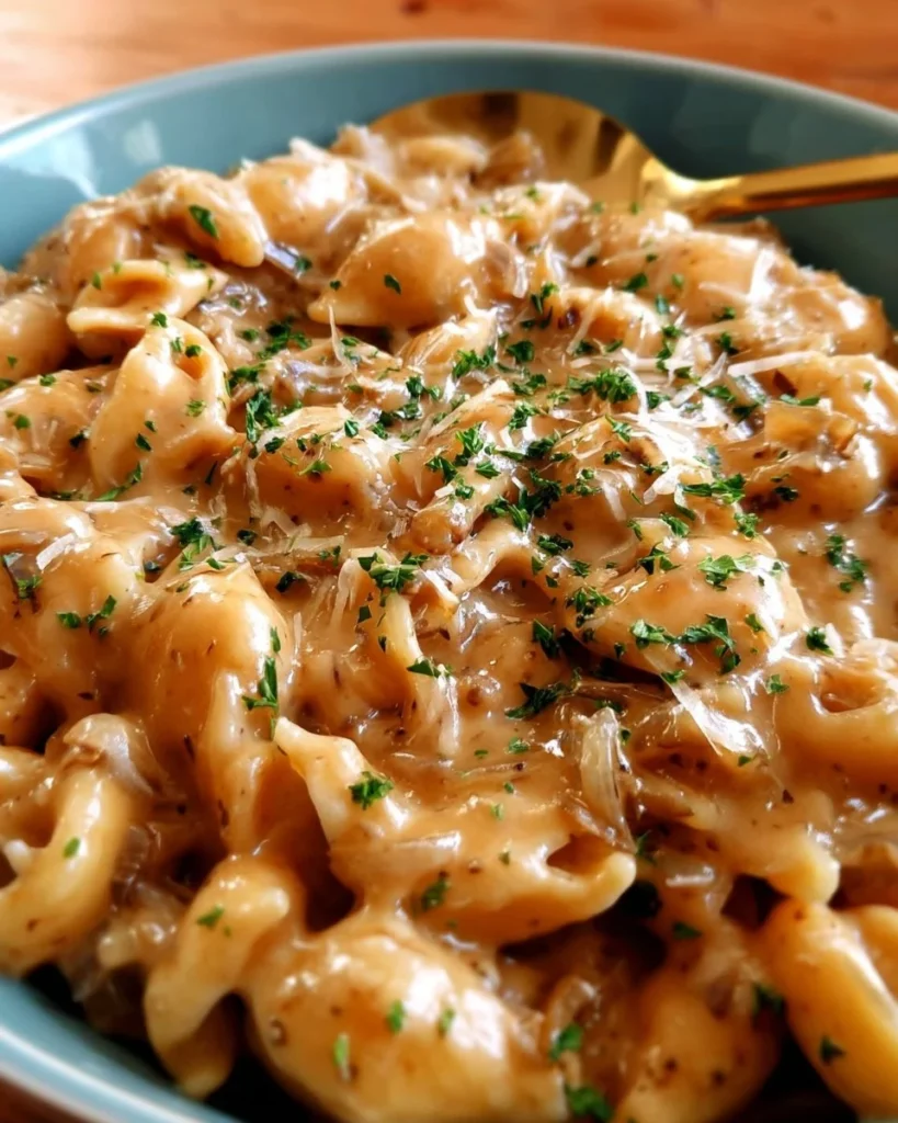 One Pot French Onion Pasta with caramelized onions and cheese