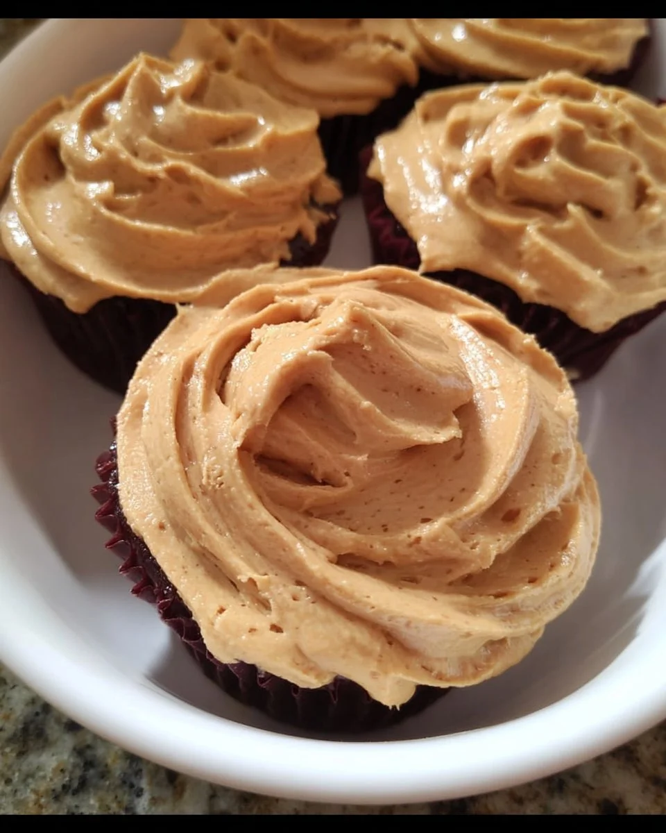 Delicious peanut butter frosting on a chocolate cupcake