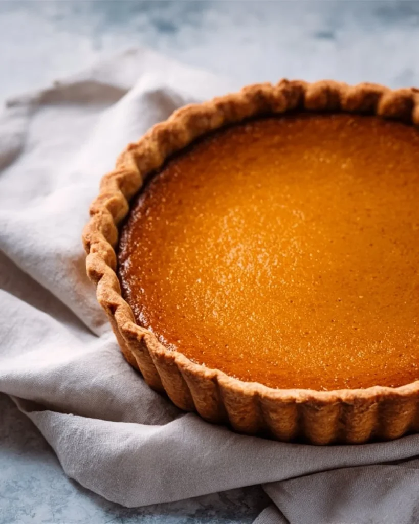 Delicious homemade pumpkin pie topped with whipped cream and spices
