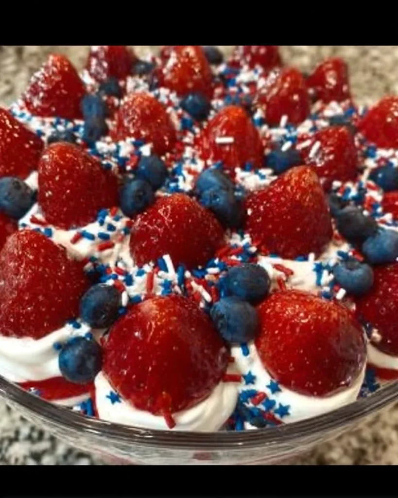 A vibrant display of red white blue foods for festive celebrations.