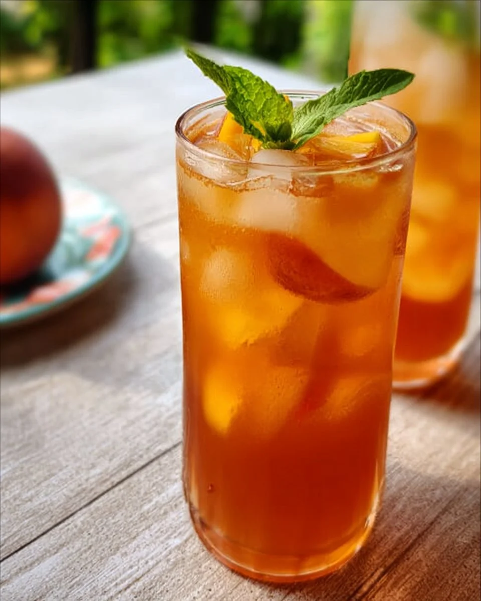 Refreshing peach iced tea made with three simple ingredients