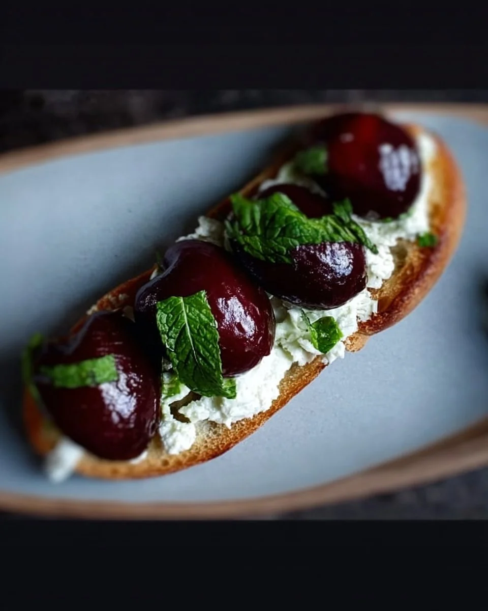 Roasted Cherry, Feta and Mint Crostini