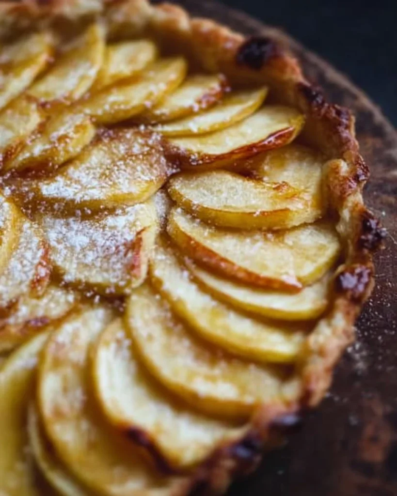 Rustic Apple Tart with fresh apple slices on a wooden table