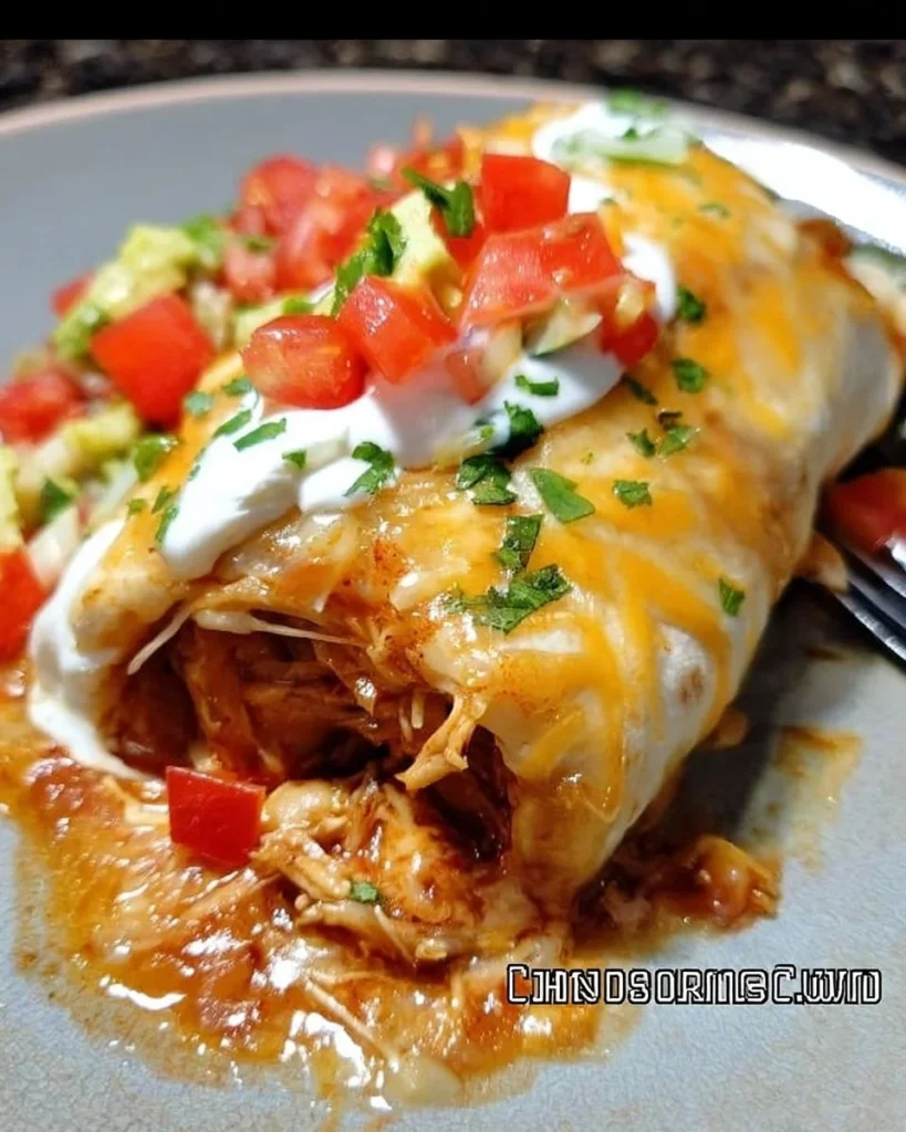 Delicious simple smothered chicken burritos on a plate