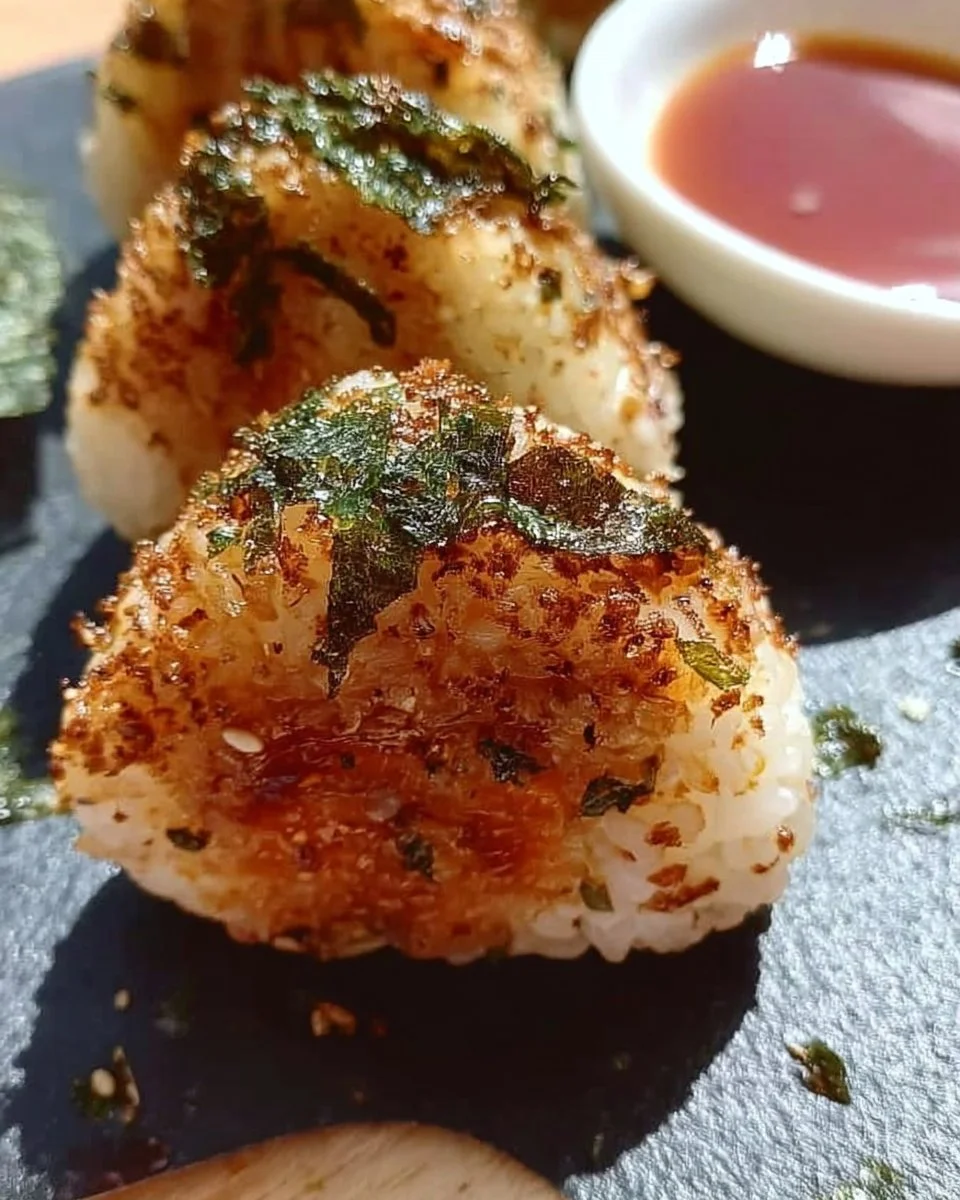 Spicy Tuna Rice Ball topped with sesame seeds and sliced green onions.
