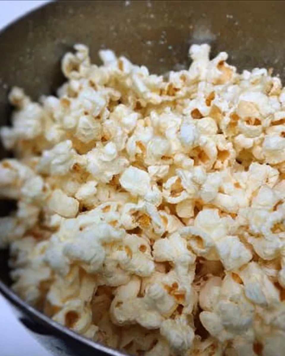 Delicious homemade kettle popcorn in a bowl with caramel glaze