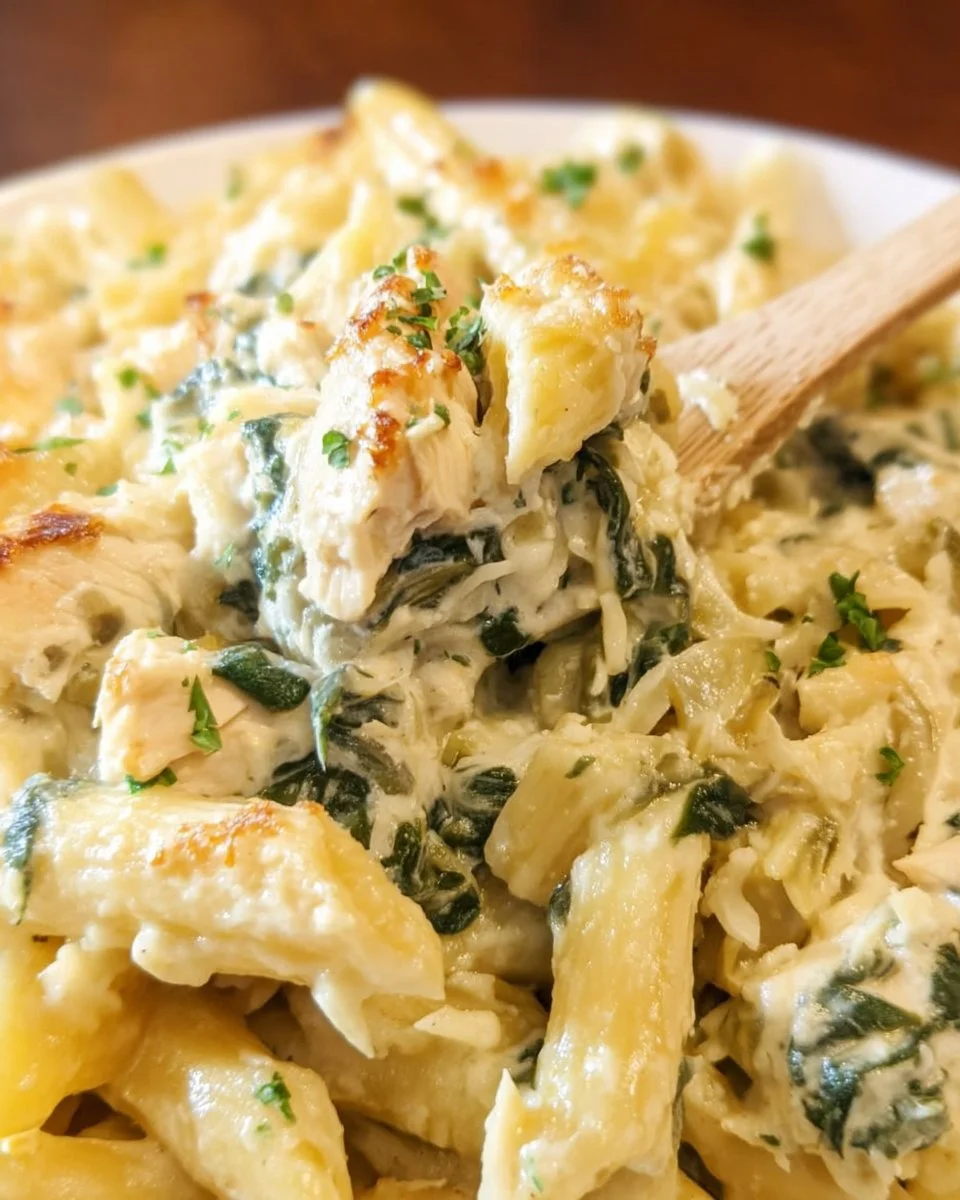 Three Cheese Chicken Spinach & Artichoke Alfredo Pasta
