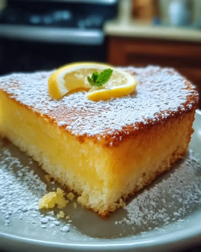 Traditional Irish Lemon Pudding Cake dessert served on a plate