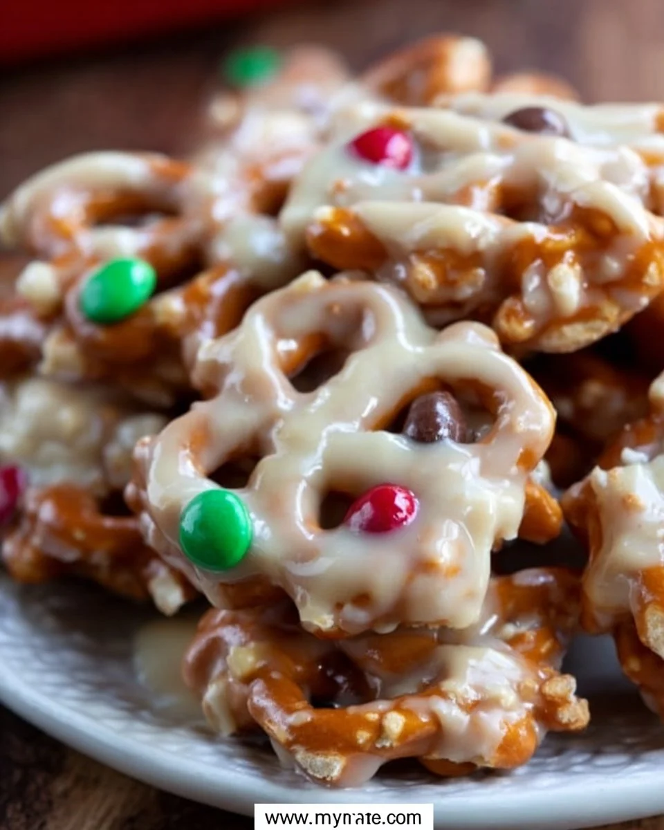 Delicious white chocolate pretzel crockpot candy in a bowl