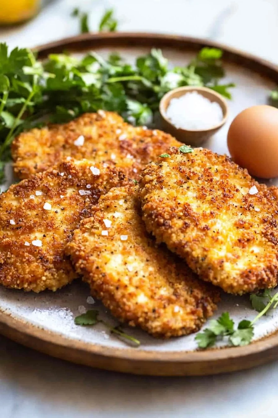 Delicious air fried chicken cutlets served with dipping sauce.