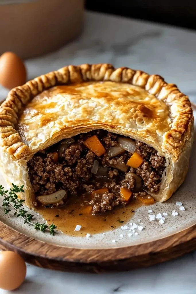 Delicious authentic meat pie with flaky crust and savory filling
