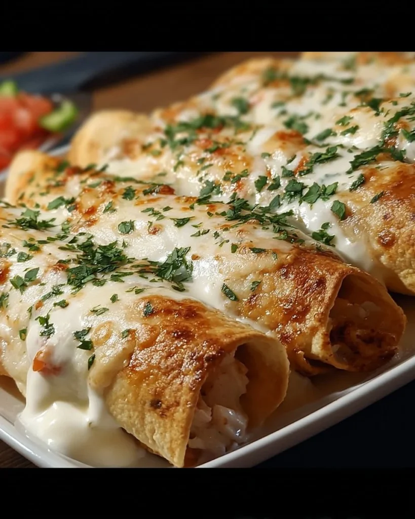 Baked cream cheese chicken taquitos served on a plate with salsa