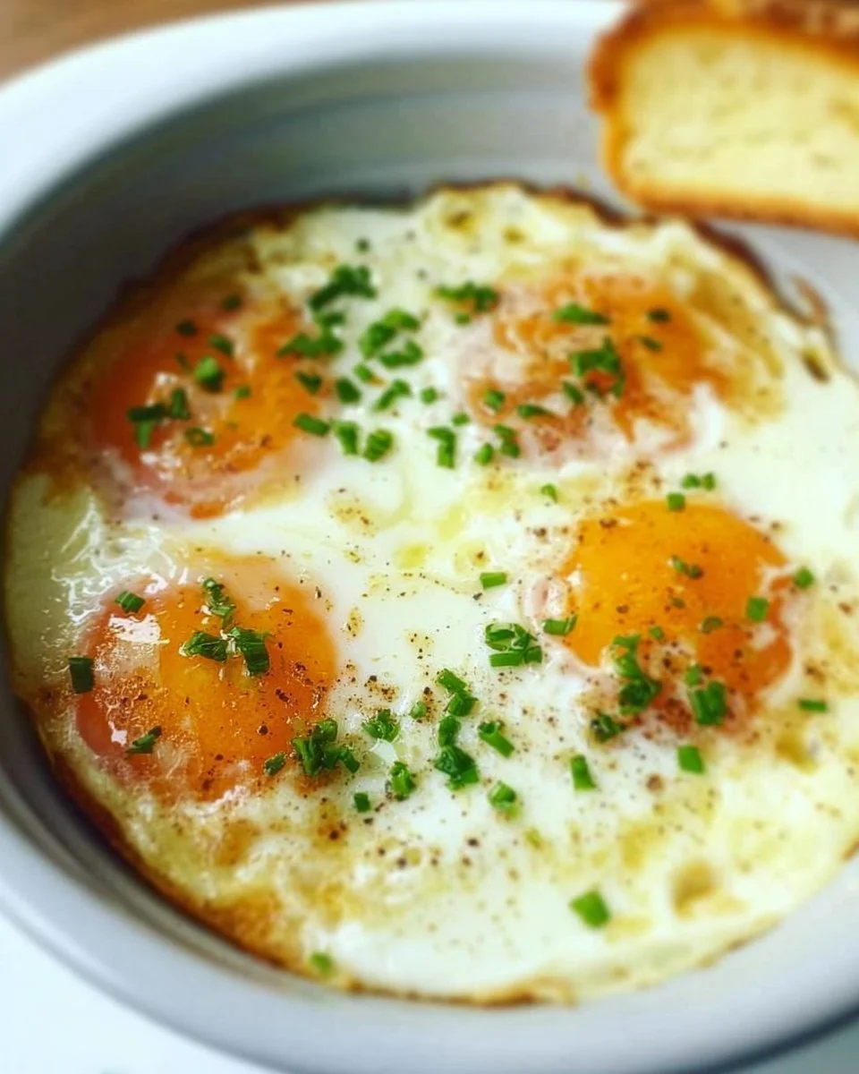Delicious Baked French Eggs served in a rustic dish