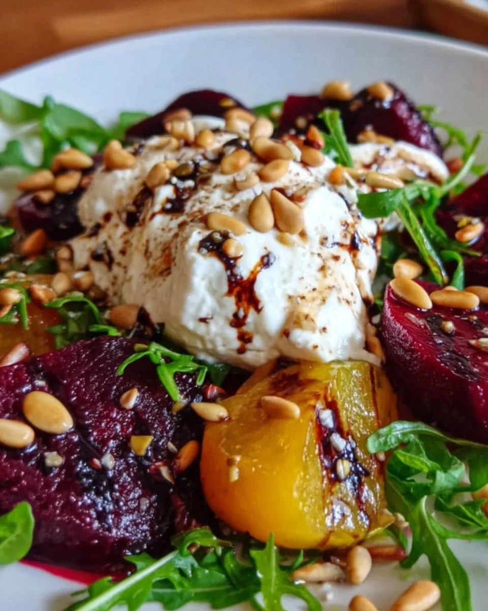Beet and Burrata Salad with Pine Nuts