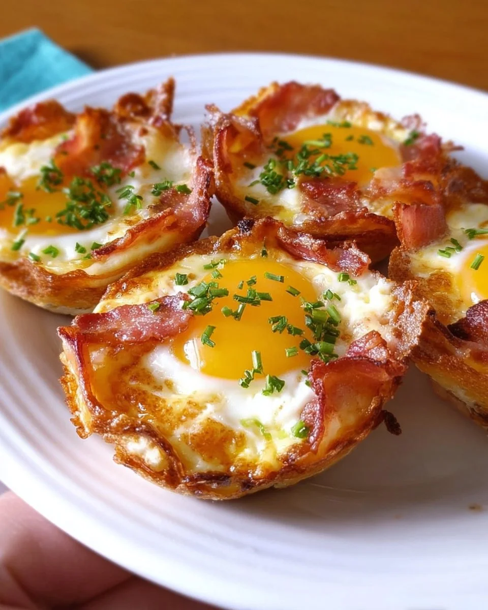 Delicious breakfast egg cups served in ceramic holders