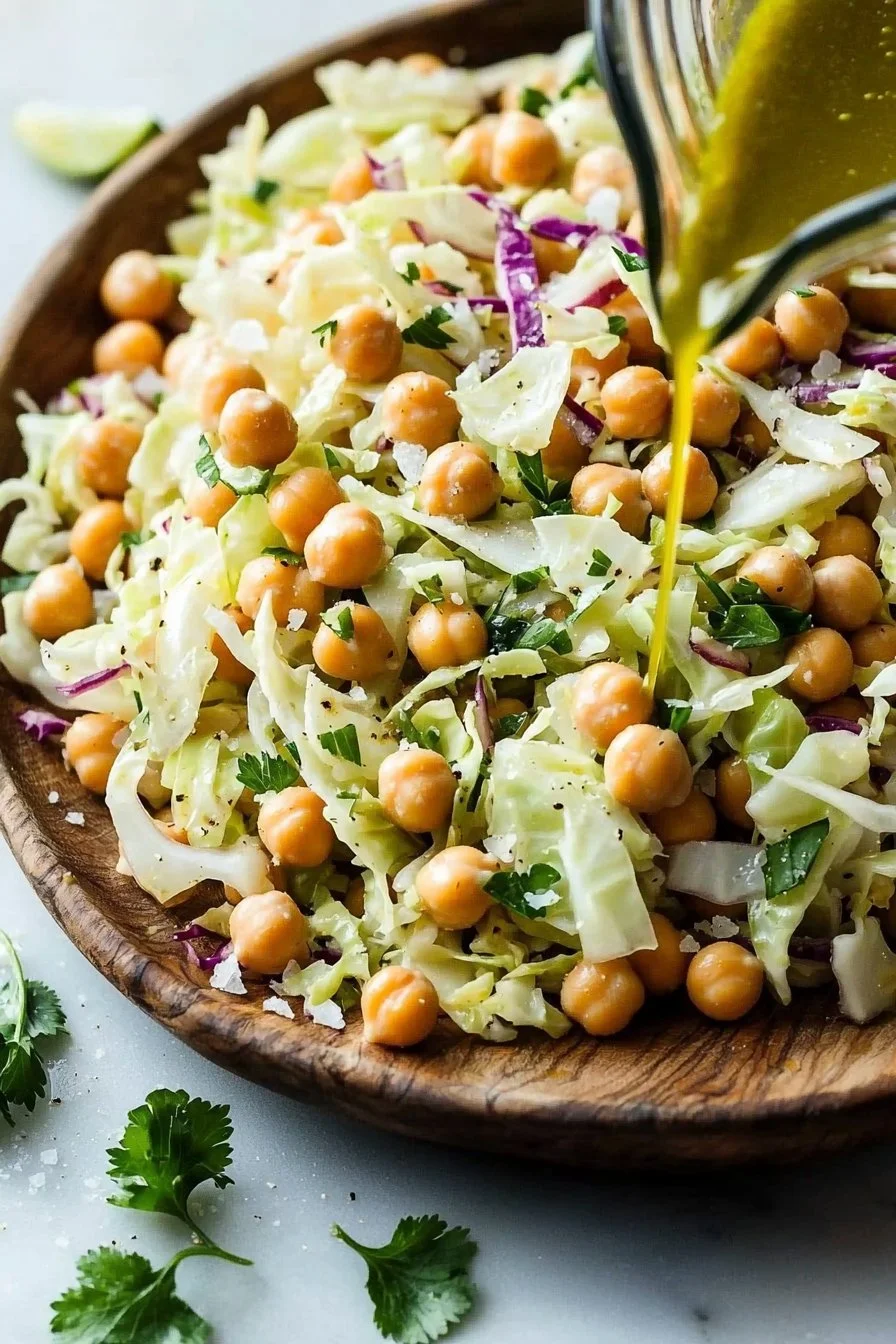 Cabbage Chickpea Salad with Zesty Lime served in a bowl.