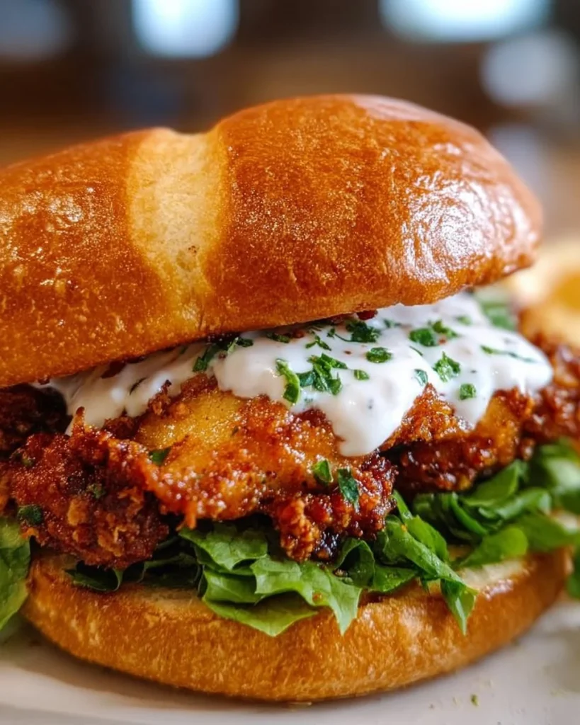 Cajun crispy chicken sandwich with garlic aioli on a plate