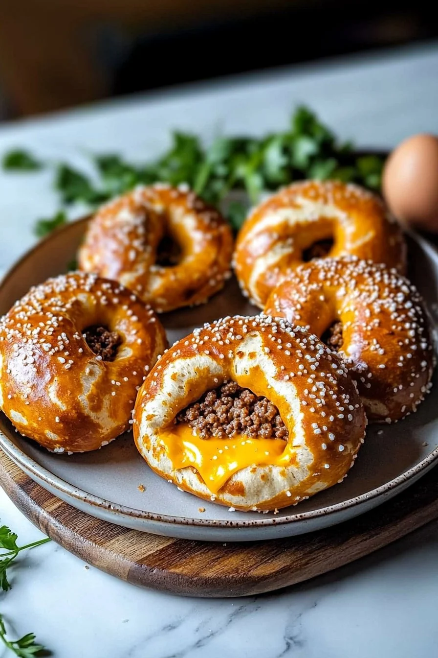 Delicious cheeseburger pretzel bombs filled with cheese and ground beef
