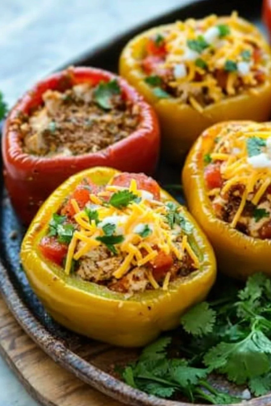 Delicious chicken fajita stuffed peppers ready to serve.