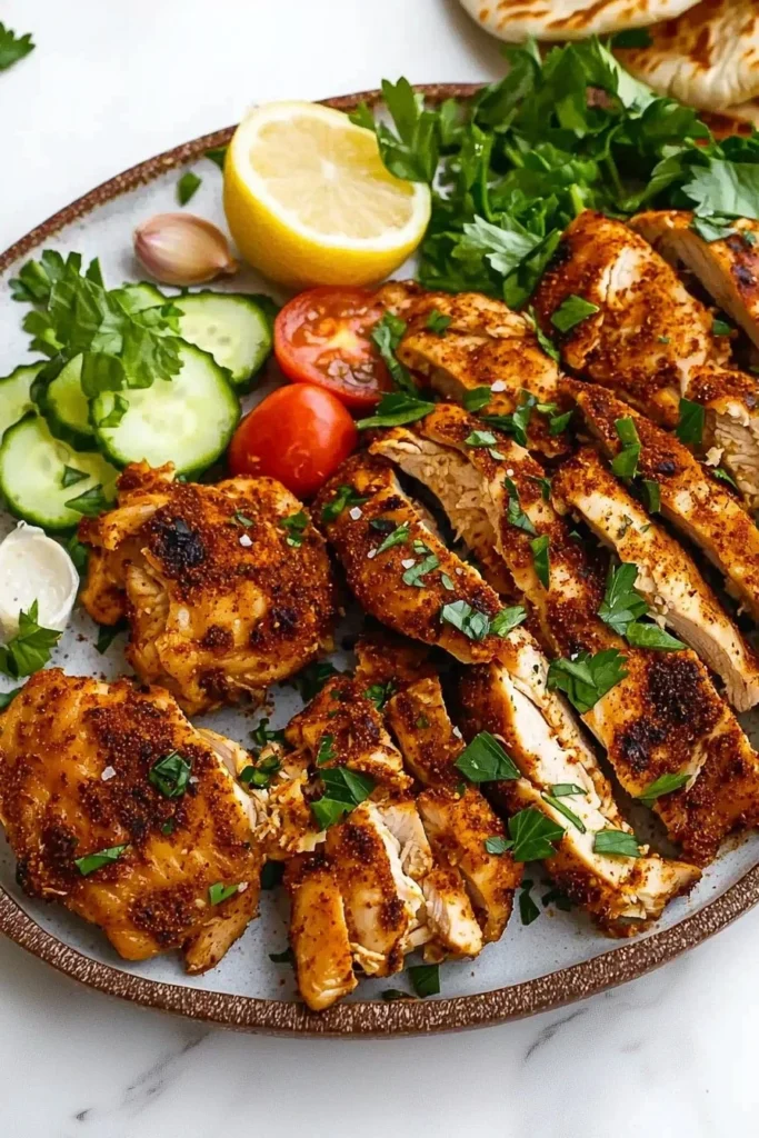 Delicious chicken shawarma served with fresh vegetables and sauce