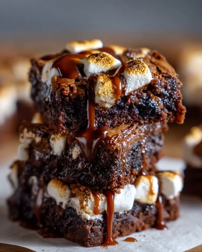 Decadent Chocolate Marshmallow Brownies with melted marshmallows on top