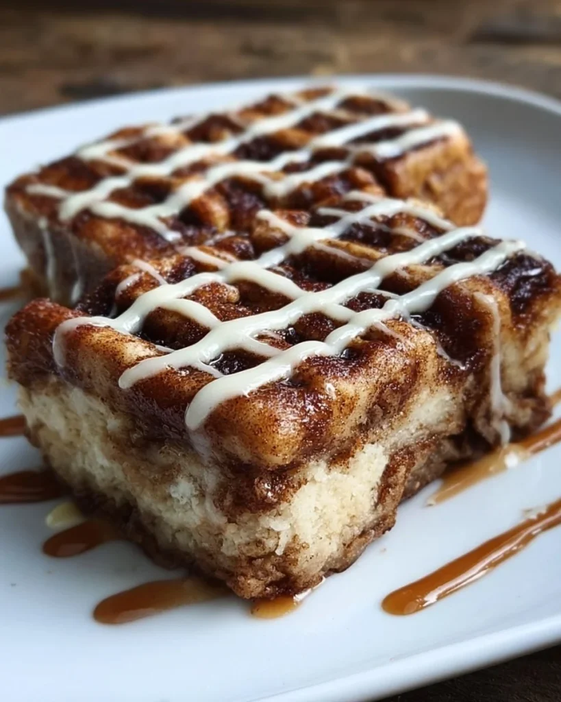Delicious cinnamon roll bliss bars drizzled with icing, perfect for dessert.