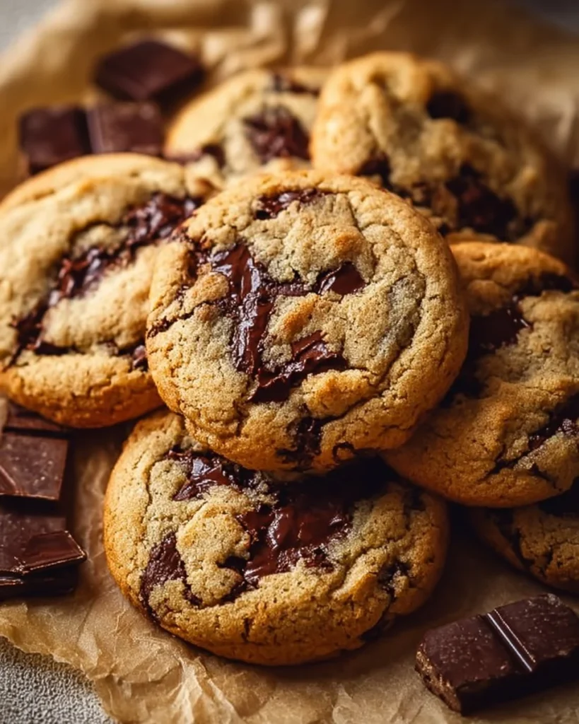 Freshly baked classic chocolate chip cookies on a cooling rack.