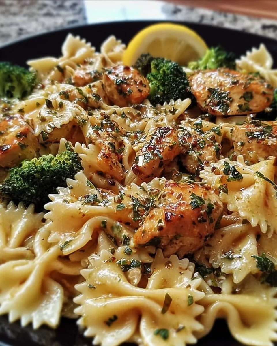 Cowboy Butter Lemon Bowtie Chicken with Broccoli