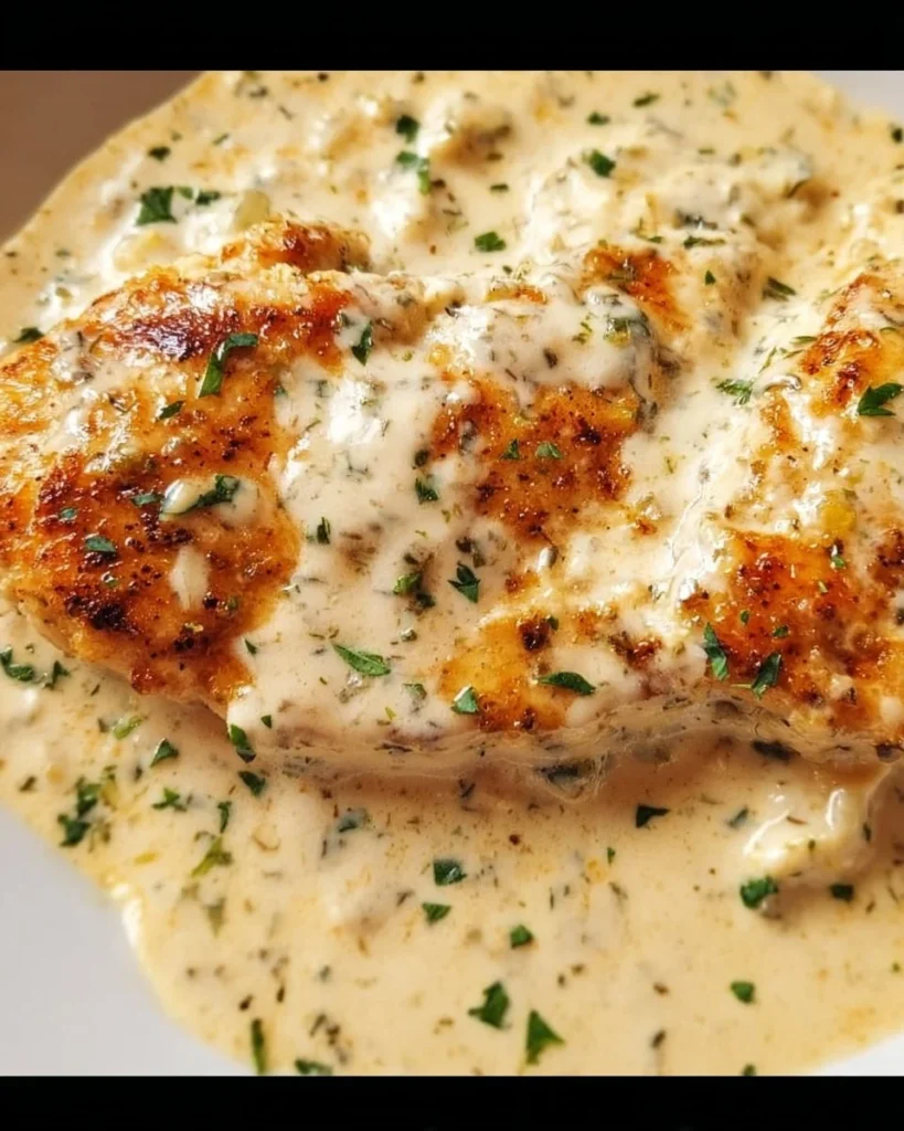 Cream cheese chicken dish served with herbs and spices