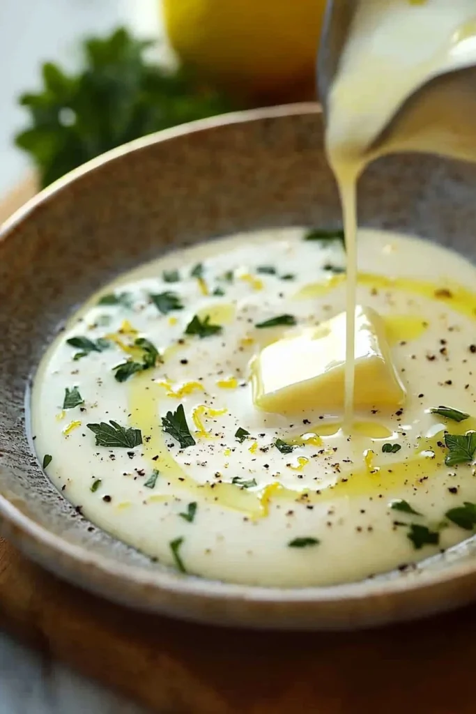 Creamy lemon butter sauce drizzled over seafood and pasta dishes