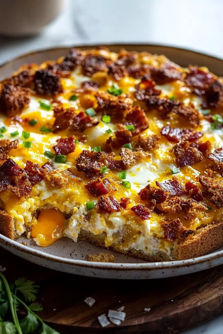 Crispy Ranch Breakfast Casserole topped with fresh herbs and crispy edges.