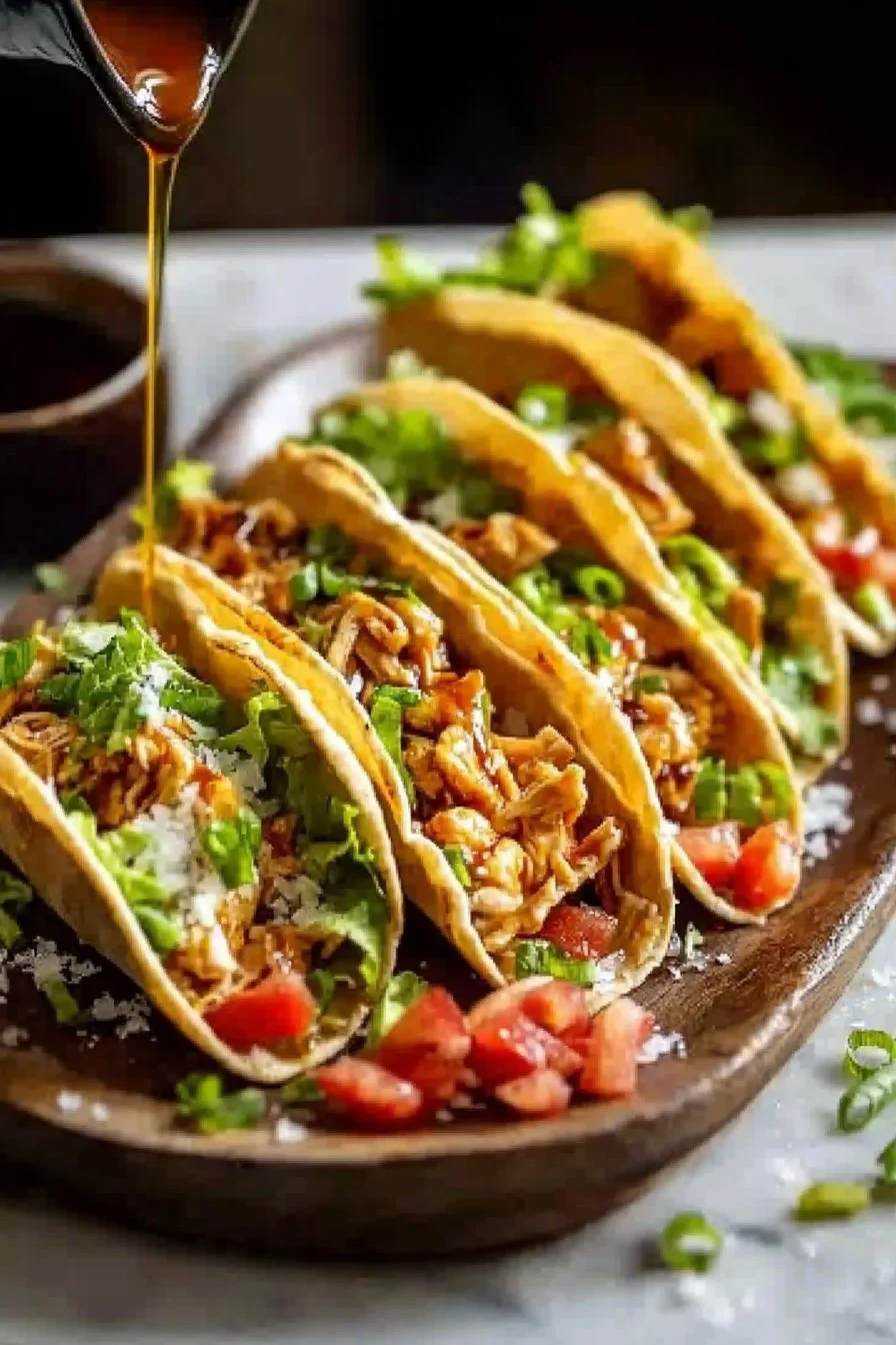 Crispy teriyaki chicken wonton tacos garnished with fresh ingredients