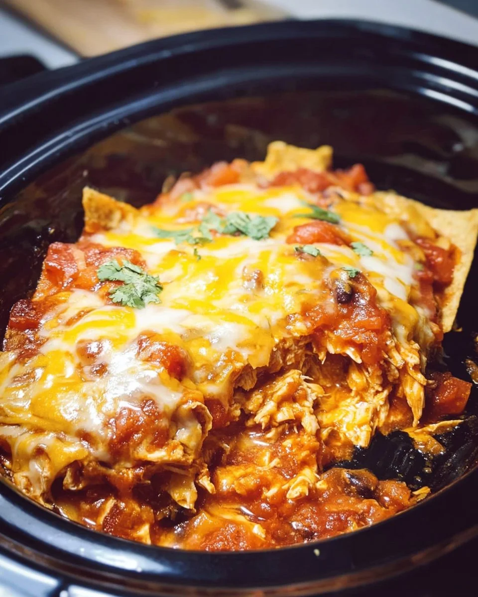 Crockpot Chicken Enchilada Casserole