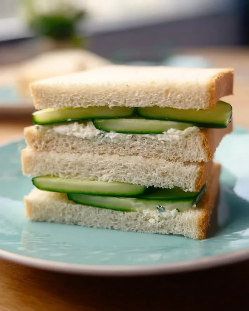 Fresh cucumber sandwiches on a plate, perfect for tea time or snacks.