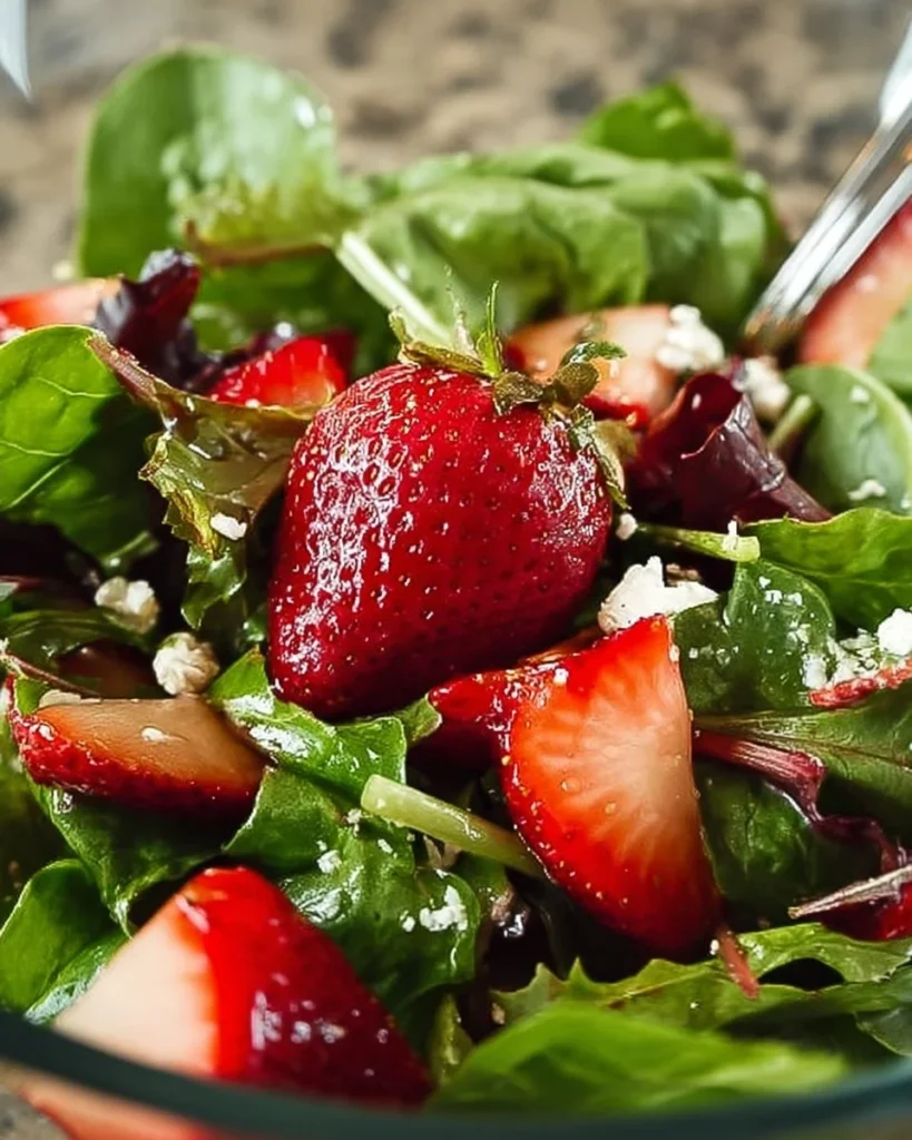 Easy spring salad with fresh strawberries and greens.