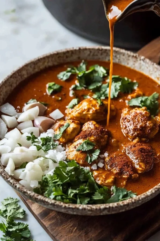 Ethiopian Berbere Chicken Curry served in a colorful bowl with spices