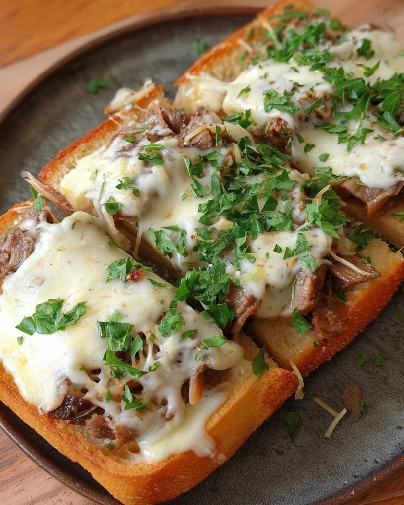 Delicious Garlic Cream Beef on Toast served with a side of vegetables