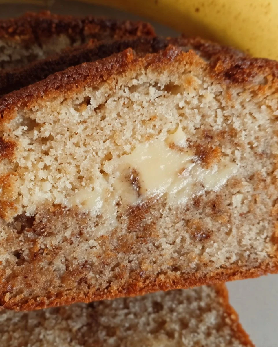 Gluten free banana cake topped with fresh bananas and nuts