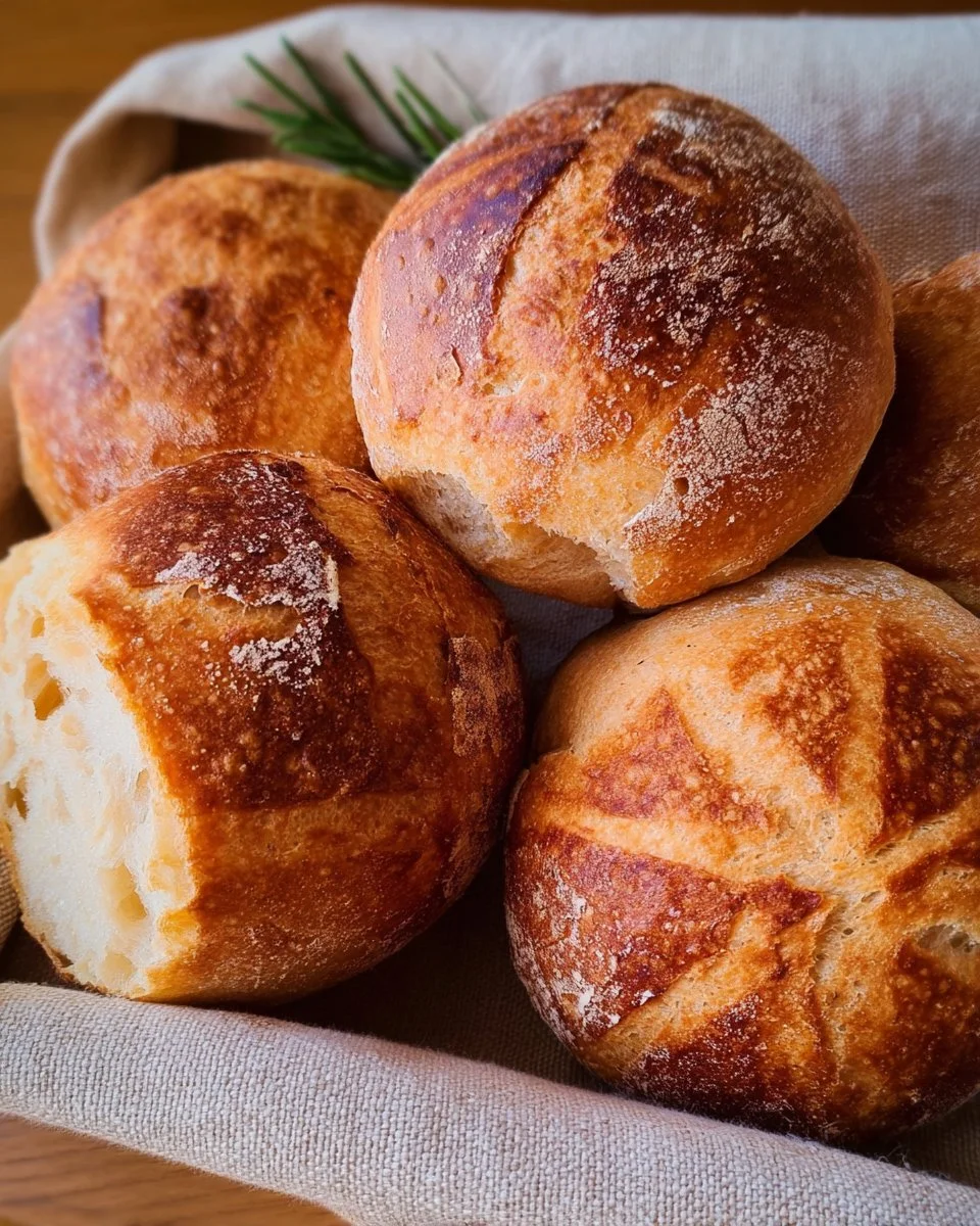 Freshly baked gluten free sourdough rolls on a wooden table