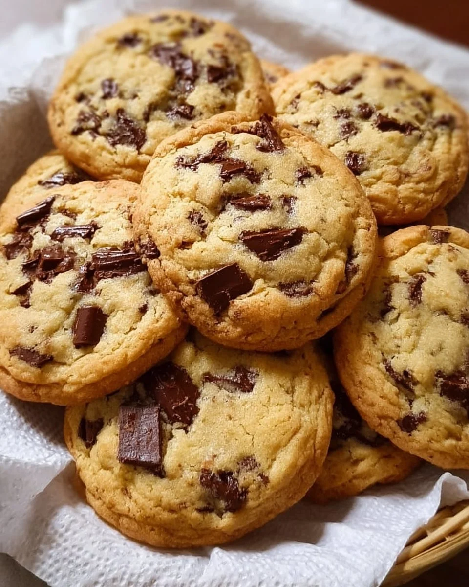 Freshly baked golden chocolate chip cookies on a cooling rack