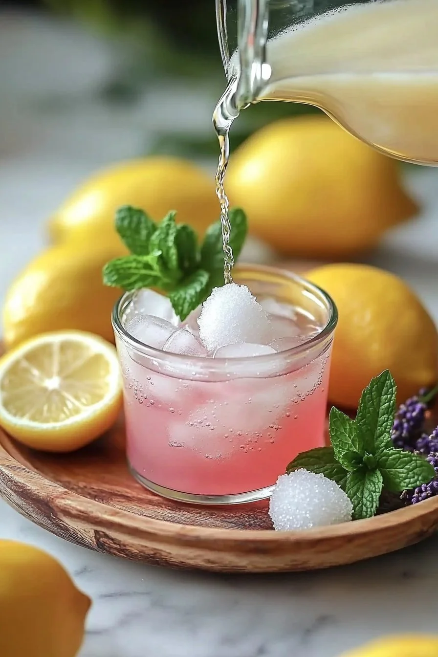 Refreshing gourmet lemonade in a glass with a slice of lemon and mint leaves.