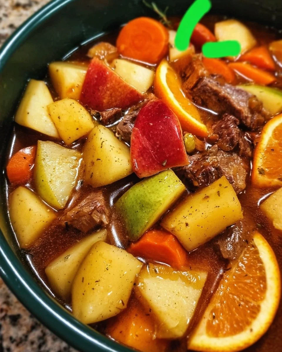 Bowl of hearty meat and vegetable stew with fresh ingredients and spices