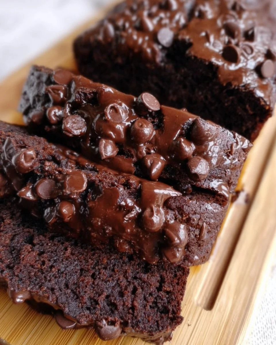 High protein chocolate banana bread made with ripe bananas and rich cocoa.