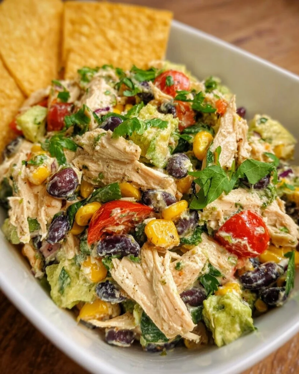 High Protein Southwest Chicken Salad with fresh vegetables and grilled chicken