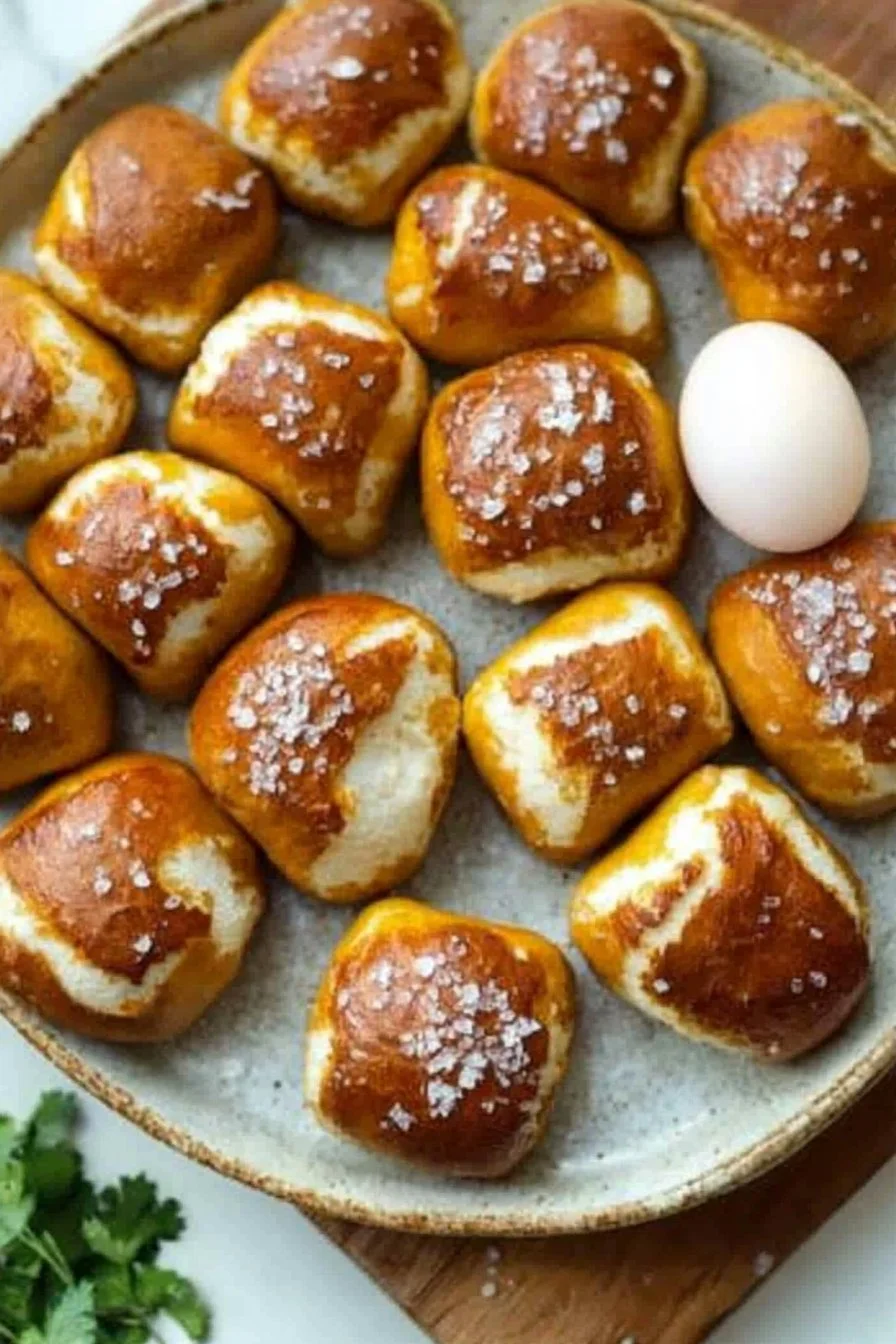 Delicious homemade soft pretzel bites sprinkled with coarse salt