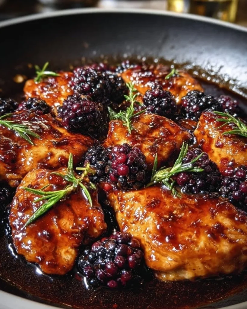 Delicious Honey Blackberry Chicken served with fresh herbs and side dishes