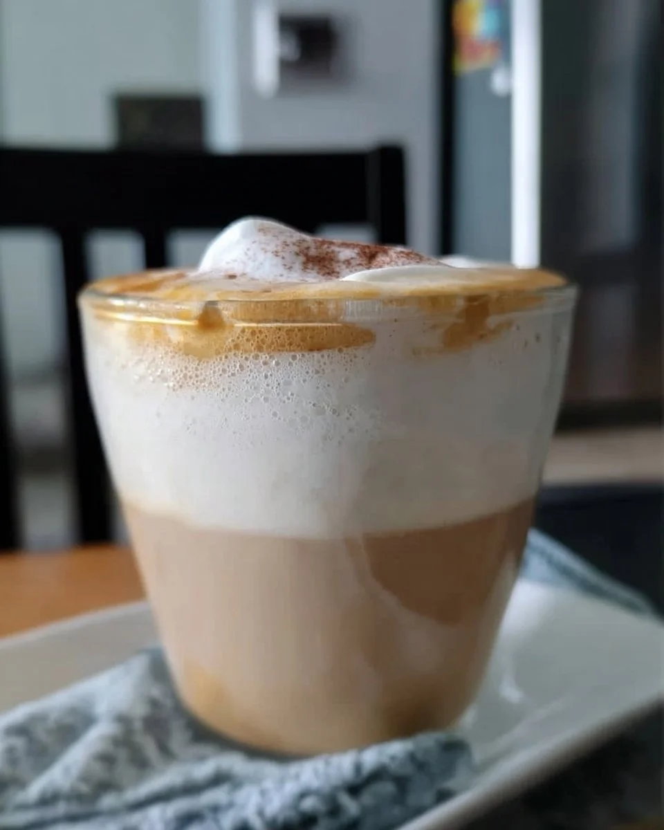 Delicious Honey Bun Latte topped with whipped cream and cinnamon